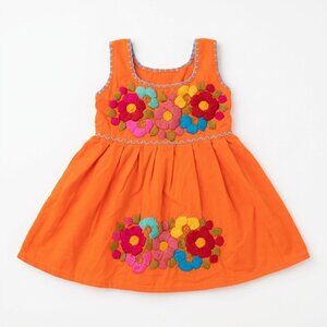 Baby Girl Mexican Orange Sleeveless Dress Embroidered Flowers Size 0-3M